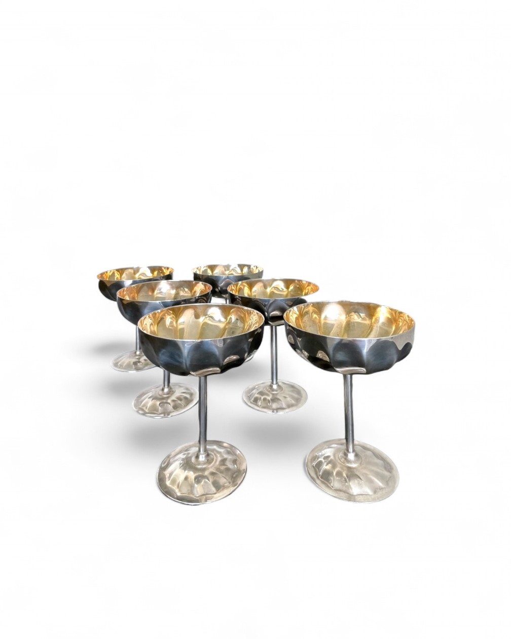 Set of 6 goblets in silver plated and gold 1