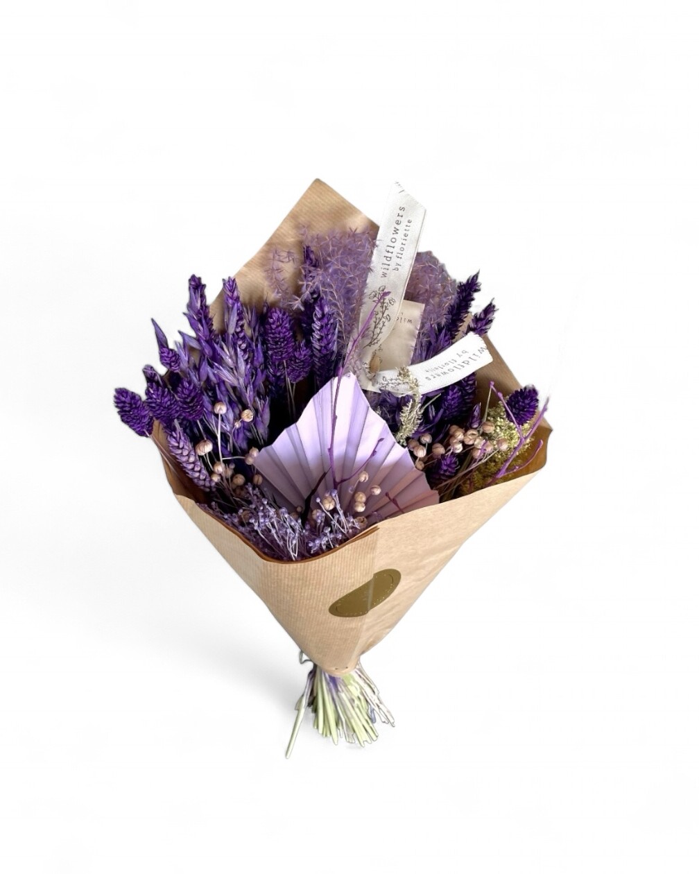 Bouquet of dried flowers in shades of violet