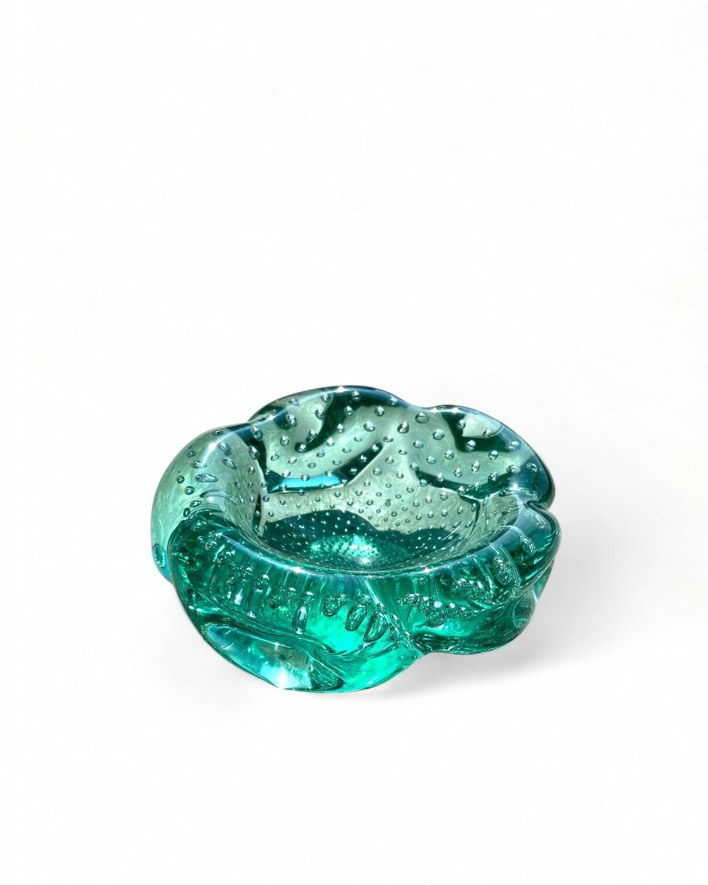 Aqua-green bulb glass bowl