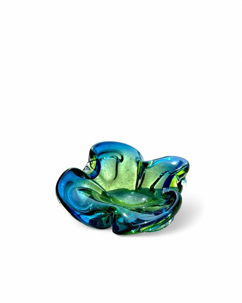 Blue and green blown glass ashtray