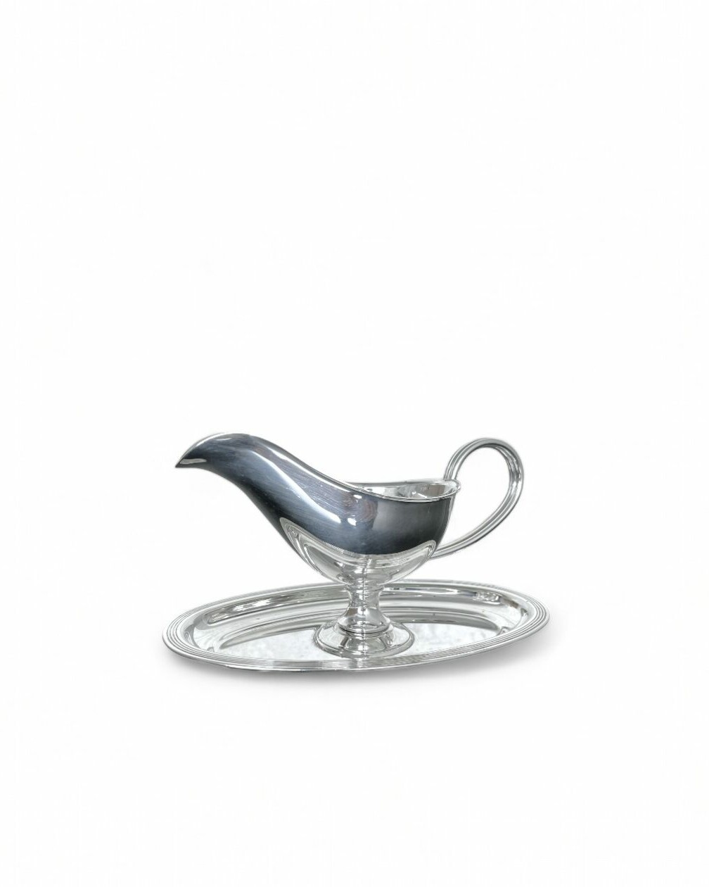 Vintage gravy boat with silver-plated brass tray