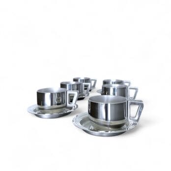 Set di 6 tazzine e piattini vintage in acciaio inox