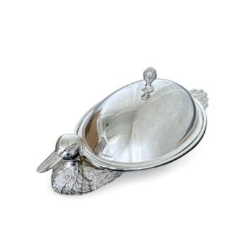 Ciotola vintage in silver plated a forma di anatra con coperchio