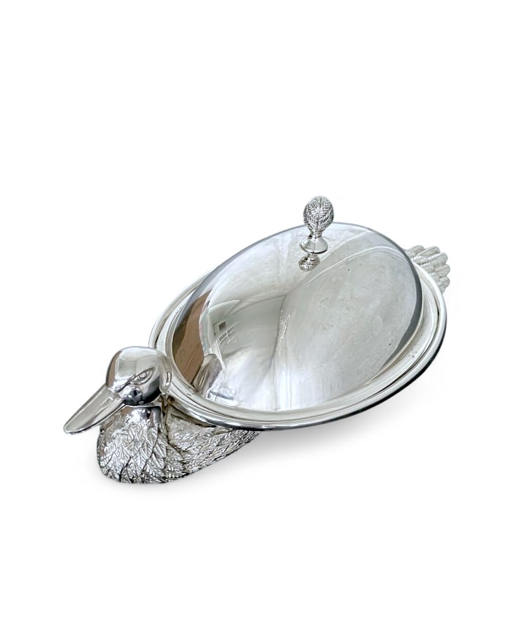 Ciotola vintage in silver plated a forma di anatra con coperchio