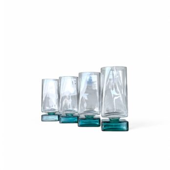 4 green 'Monet' water glasses by Bormioli with box