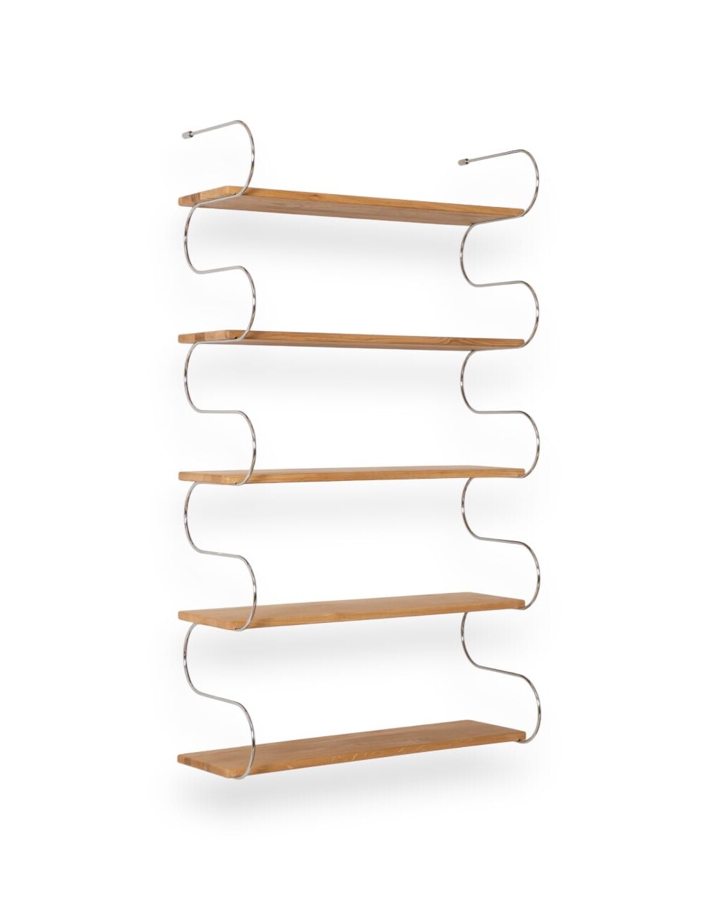 Onda Big' shelving unit in wood and chrome-plated metal, by Schneid Studio