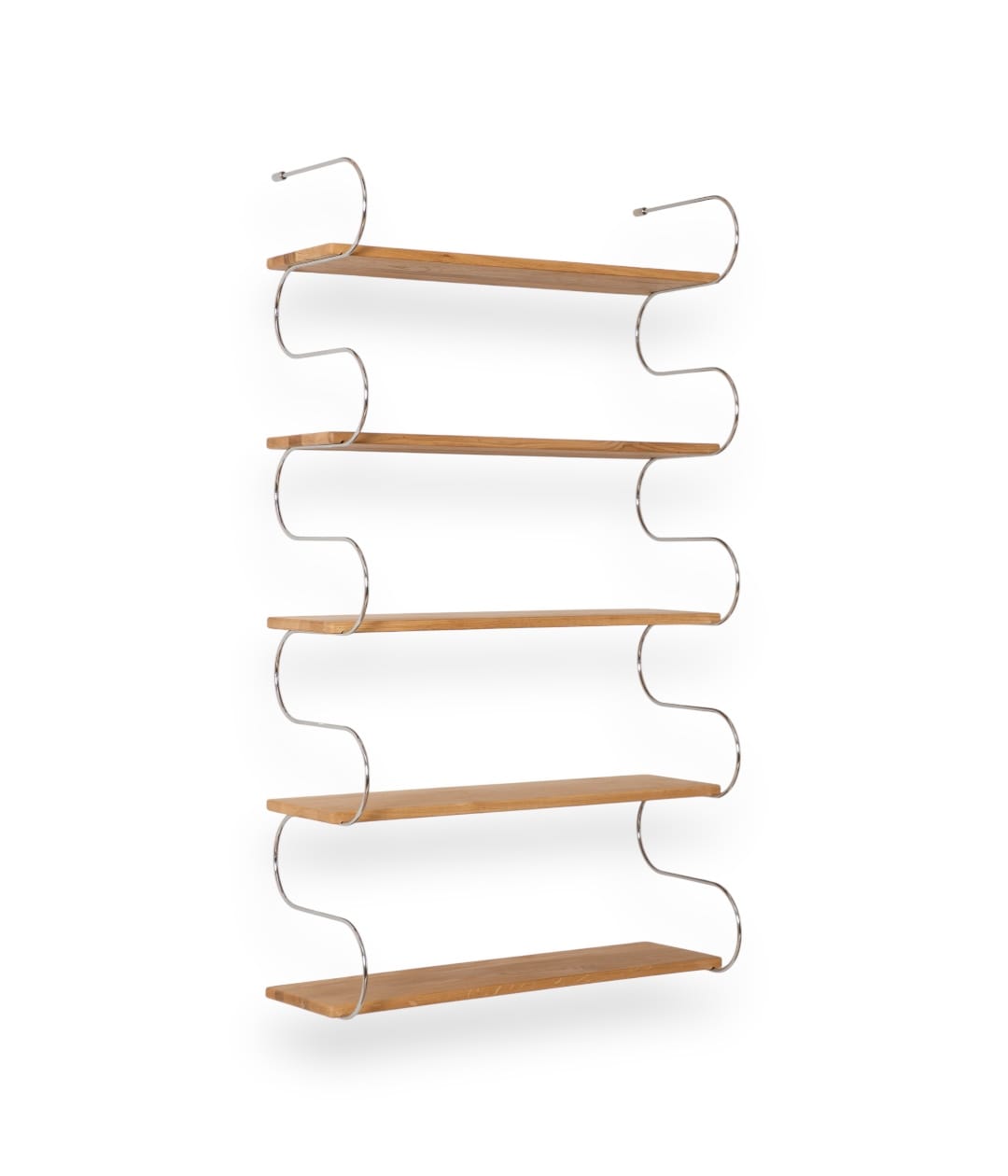 Onda Big' shelving unit in wood and chrome-plated metal, by Schneid Studio