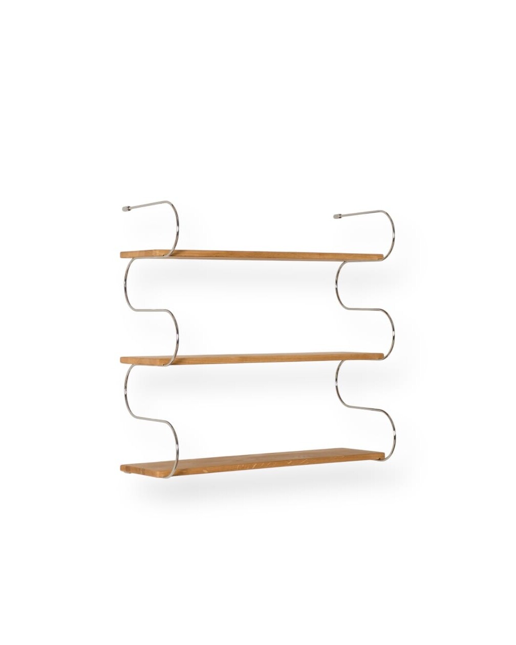 Onda Small' shelving unit in wood and chrome-plated metal, by Schneid Studio