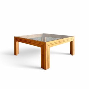 Vintage coffee table, square in wood and glass, 1970s